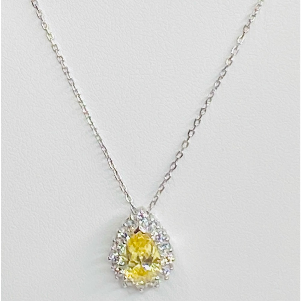 STERLING SILVER CHAIN & CANARY YELLOW STONE /SIMULATED DIAMONDS